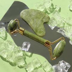 Face Stone Jade Roller Massager with Gua Sha Stone And Ice Roller Multicolour Set Facial Roller 100% Natural Stone Jade Roller For Skin Eye Neck Body Ice Cube