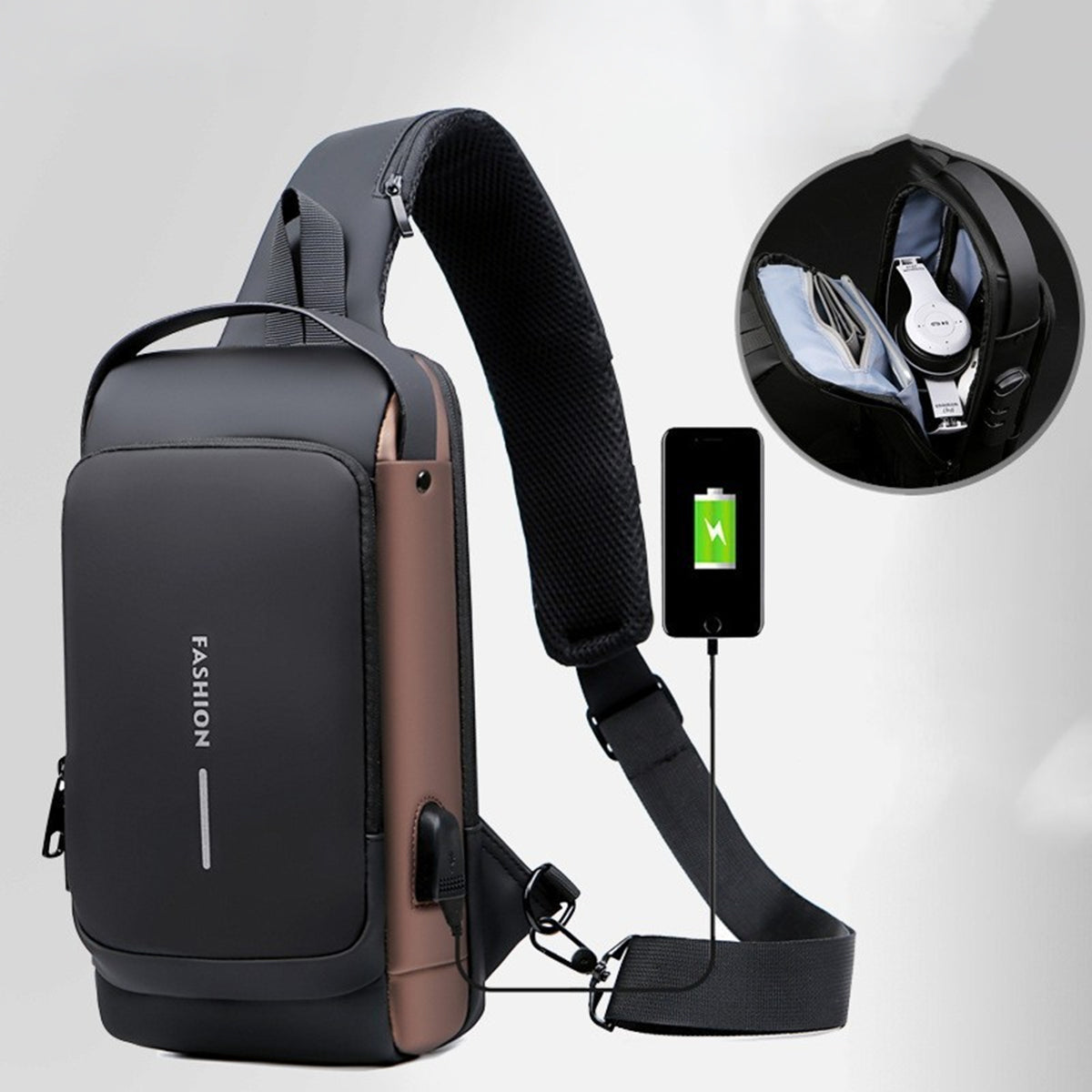 Travel Essential Water-Resistant Scratch-Proof Nylon Anti-Theft Crossbody Sling with USB Charging Port Side Bag for Men and Women