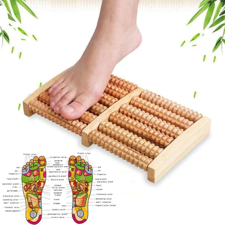 Dual 6 Row Foot Wooden Massager Roller Plantar Fasciitis Relief Feet Pain Muscle Relaxation Massage Tools