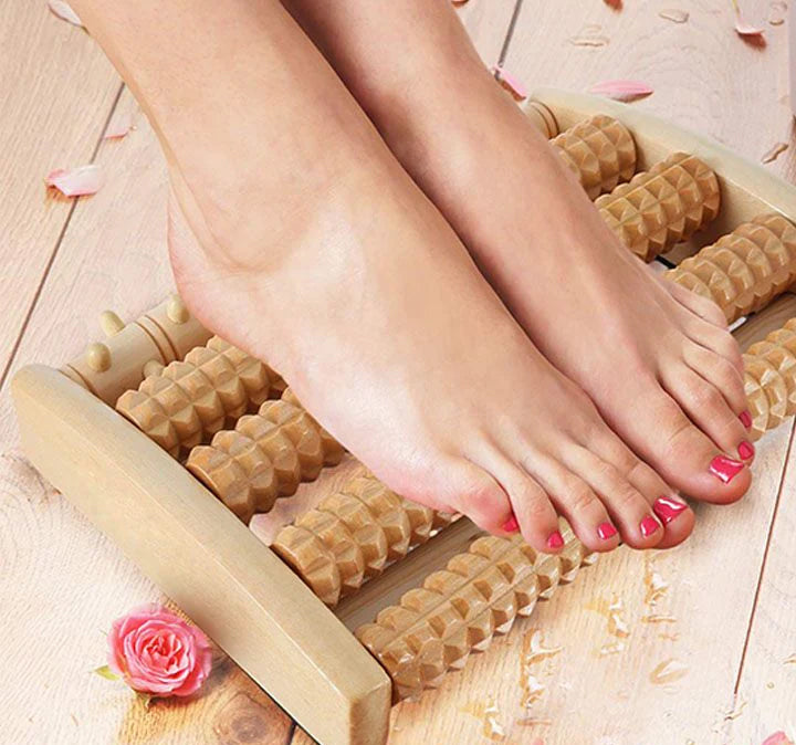 Dual 6 Row Foot Wooden Massager Roller Plantar Fasciitis Relief Feet Pain Muscle Relaxation Massage Tools