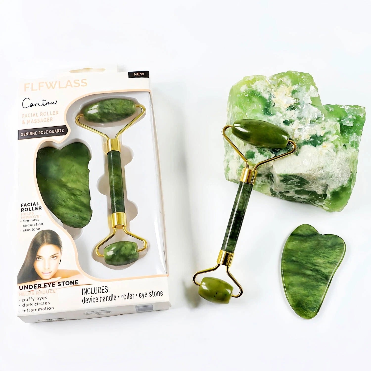 Face Stone Jade Roller Massager with Gua Sha Stone And Ice Roller Multicolour Set Facial Roller 100% Natural Stone Jade Roller For Skin Eye Neck Body Ice Cube