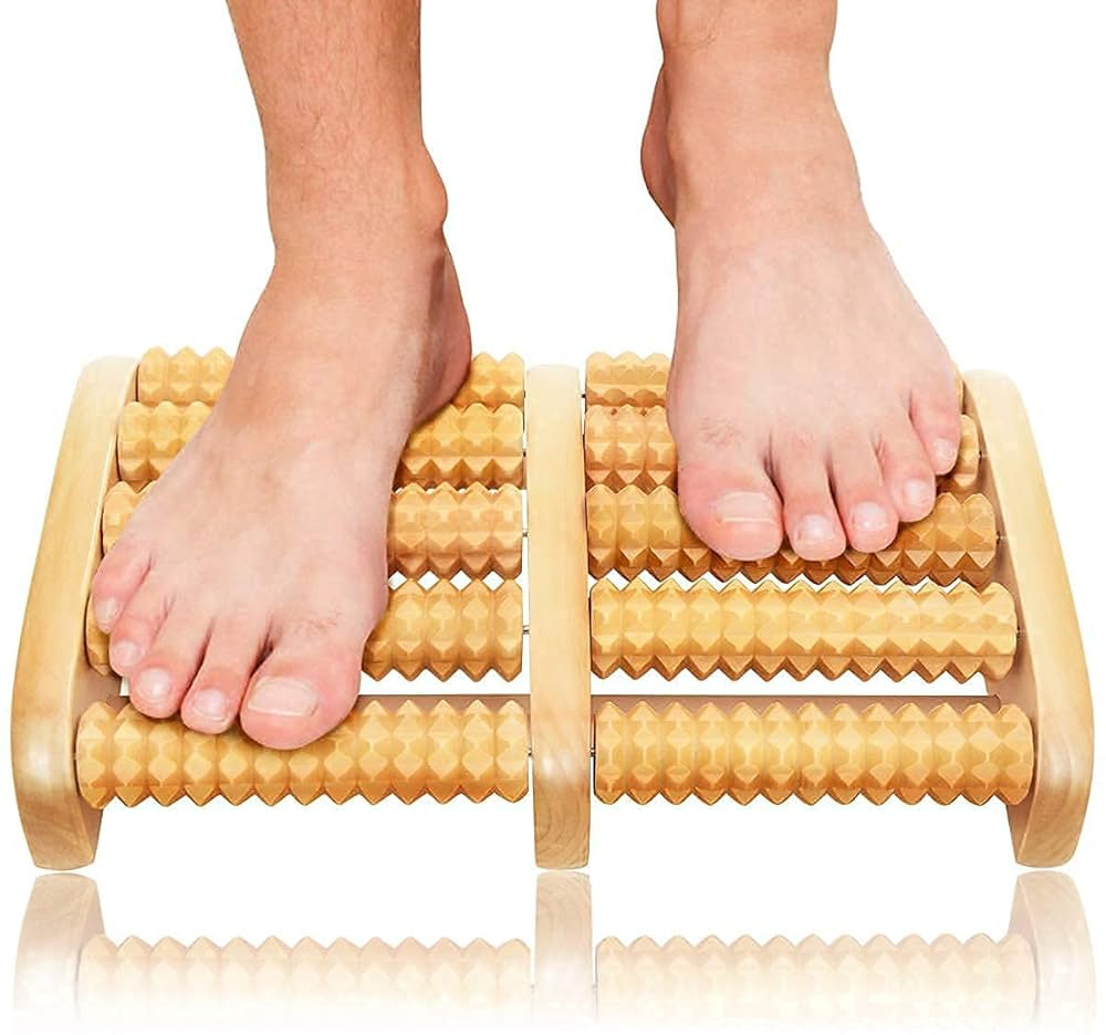 Dual 6 Row Foot Wooden Massager Roller Plantar Fasciitis Relief Feet Pain Muscle Relaxation Massage Tools