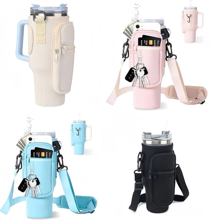 Stanley Tumbler Carrying Bag with Adjustable Strap | Travel Shoulder Handbag with Pocket for 40oz Quencher Tumblers