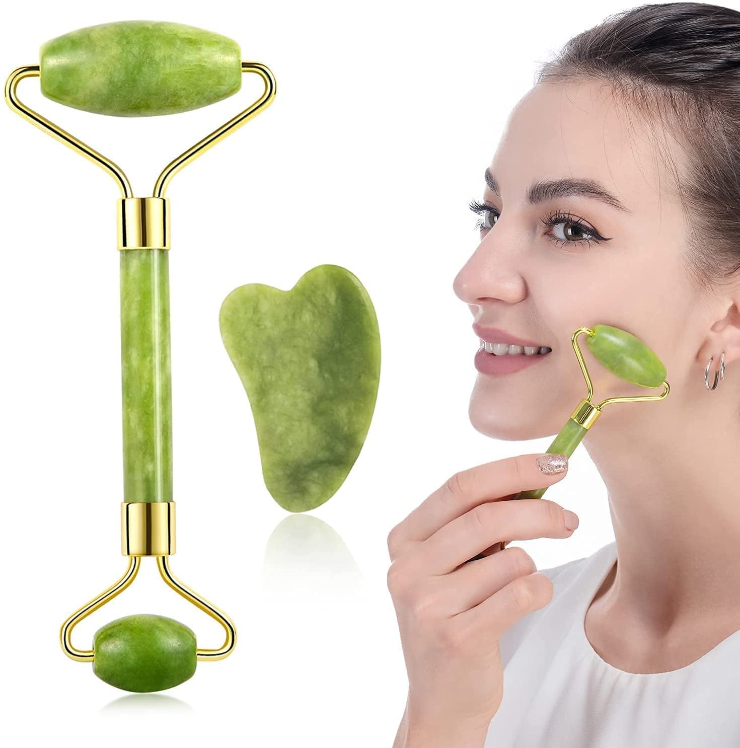 Face Stone Jade Roller Massager with Gua Sha Stone And Ice Roller Multicolour Set Facial Roller 100% Natural Stone Jade Roller For Skin Eye Neck Body Ice Cube