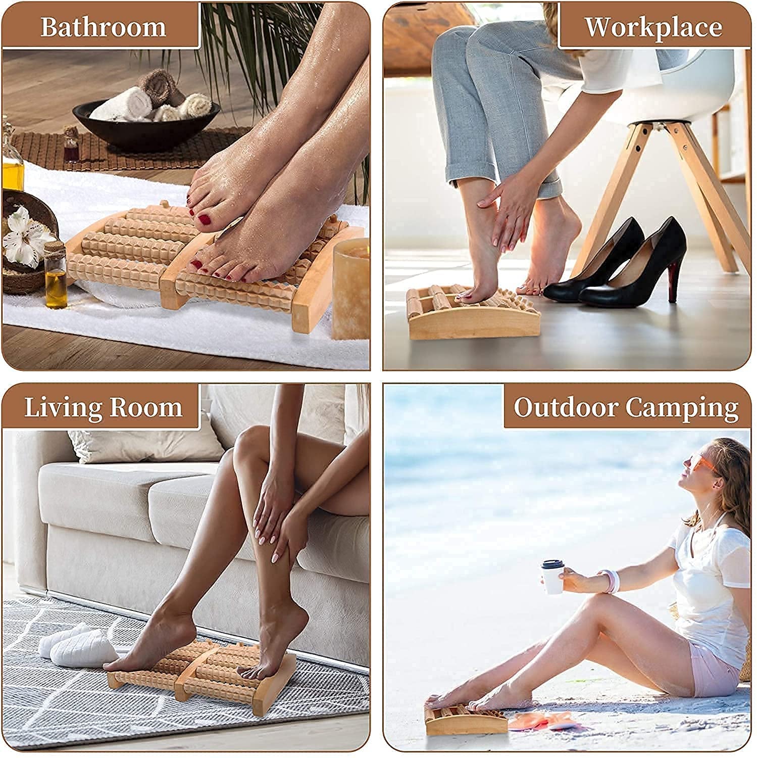 Dual 6 Row Foot Wooden Massager Roller Plantar Fasciitis Relief Feet Pain Muscle Relaxation Massage Tools