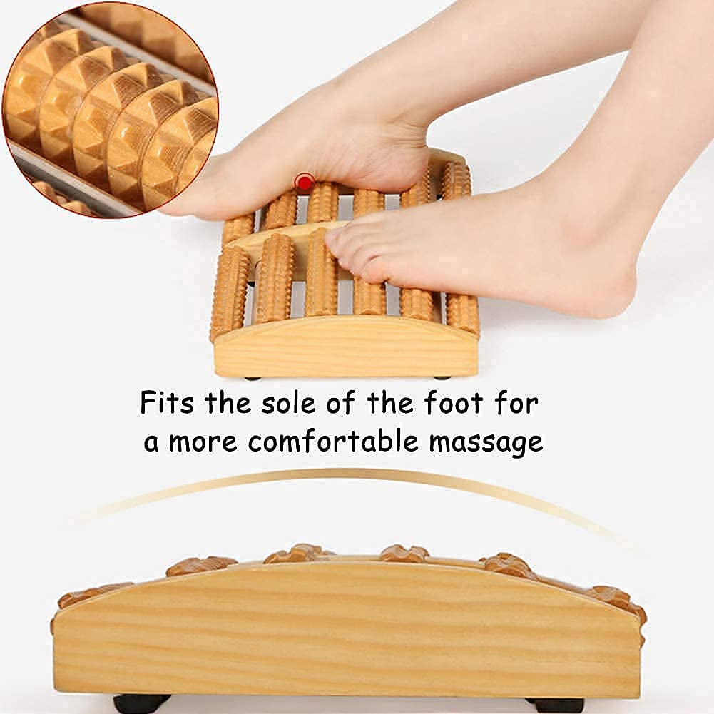 Dual 6 Row Foot Wooden Massager Roller Plantar Fasciitis Relief Feet Pain Muscle Relaxation Massage Tools