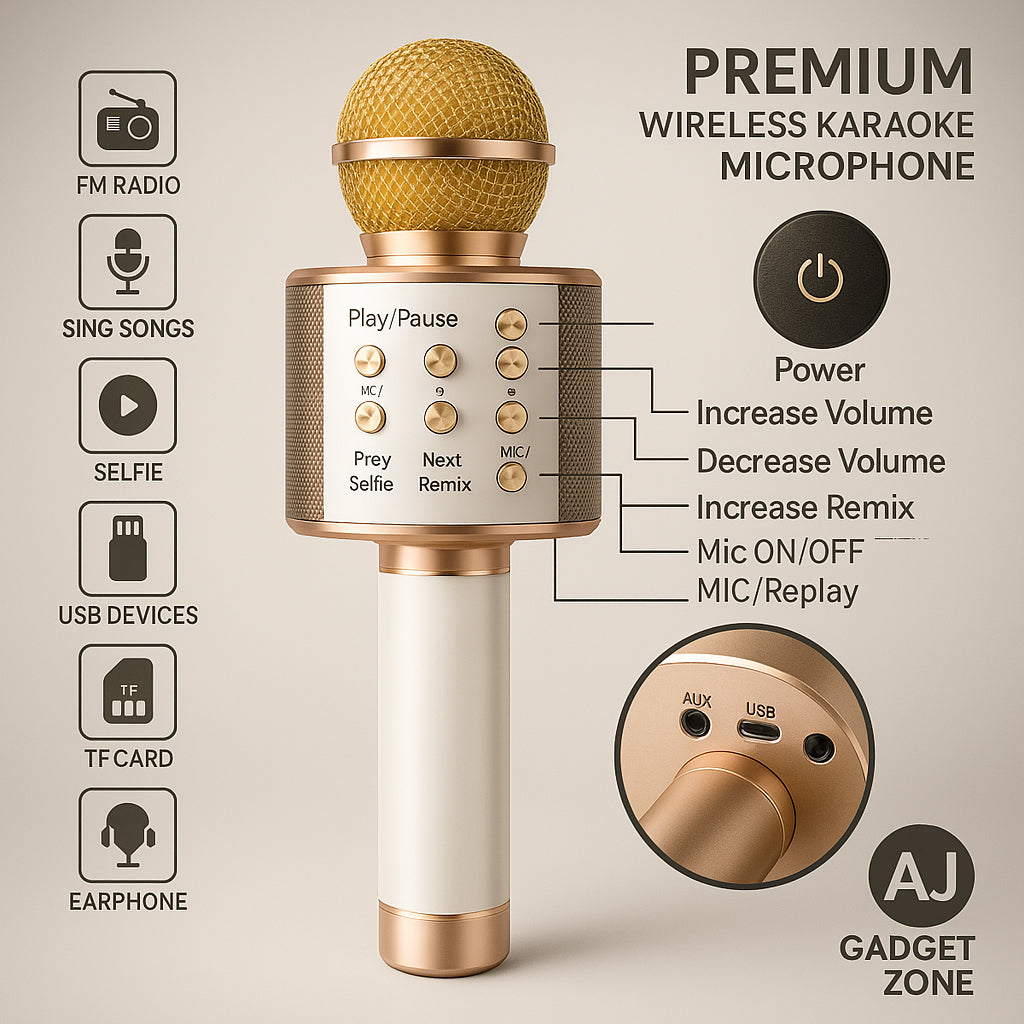 WS-858 Wireless Bluetooth Karaoke Microphone - 3-in-1 Mic, Speaker & Record - WS-858 Bluetooth Mic