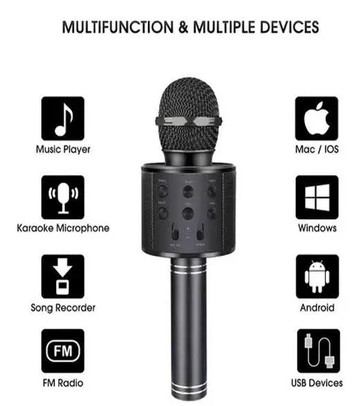 WS-858 Wireless Bluetooth Karaoke Microphone - 3-in-1 Mic, Speaker & Record - WS-858 Bluetooth Mic